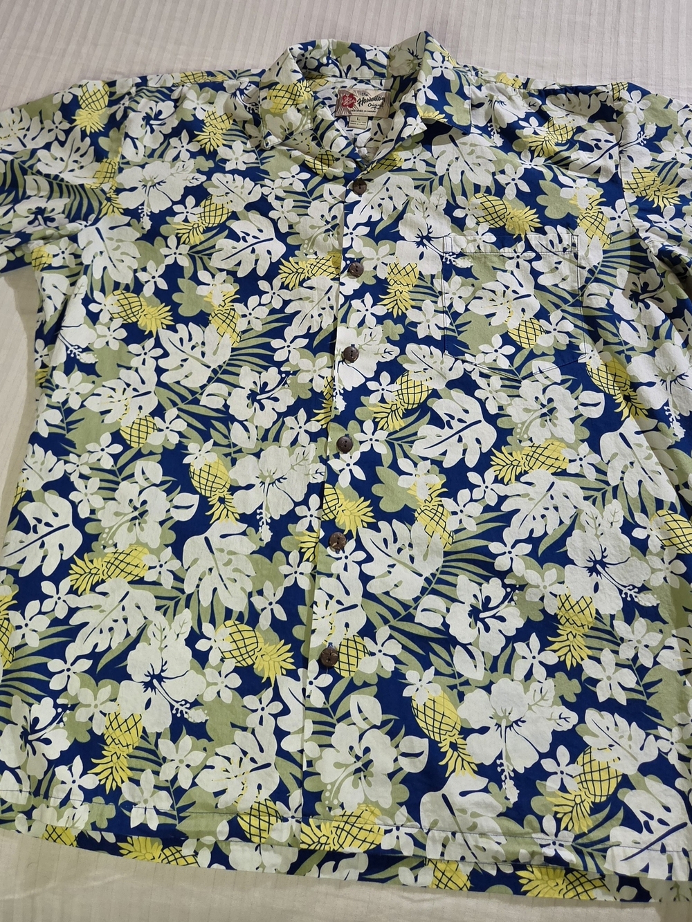 Vintage Hilo Hattie Shirt Mens Large Hawaiian Aloha Floral Pineapple Hibiscus